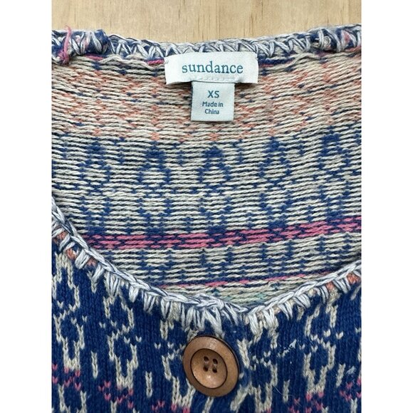 Sundance Merino Wool Knit Cardigan Duster Colorful XS Wood Buttons Shoreline EUC - Picture 2 of 8